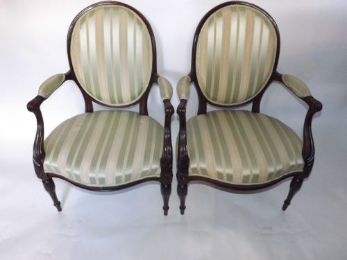 pair c19th george iii style mahogany salon armchairs