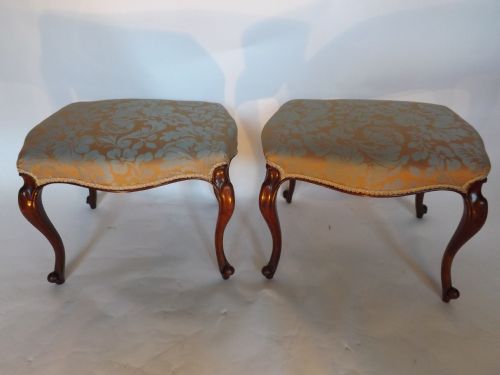 pair c19th victorian walnut cabriole leg stools