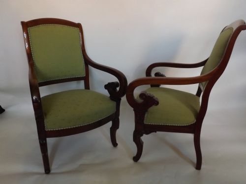 pair c19th french empire mahogany armchairs