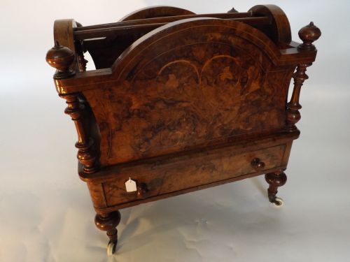 c19th victorian inlaid burrwalnut canterbury of substantial proportions