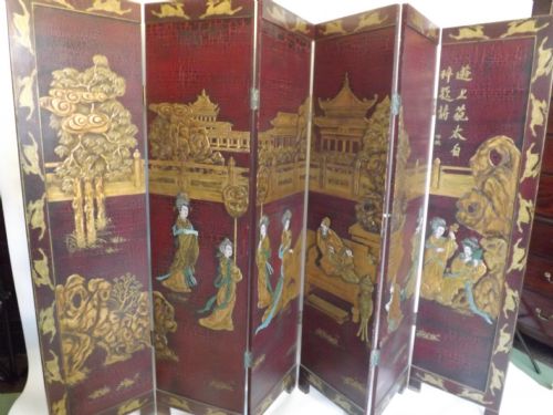 early c20th japanese 6fold red and gold lacquer screen