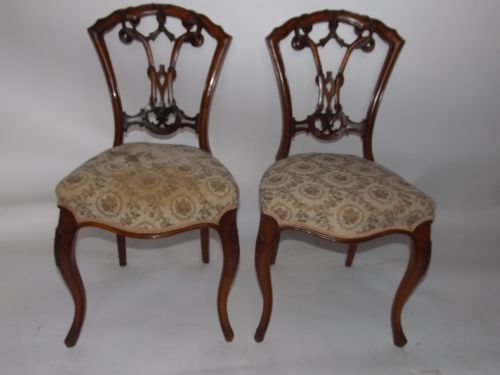 set 6 c19th victorian walnut cabrioleleg diningsalon chairs