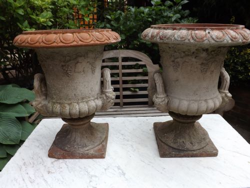 pair c19th late victorian period fired terracotta gardenterrace vases