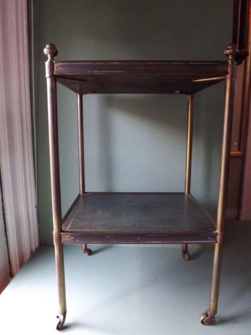 late c19th early c20th brassframed leathertop 2 tier occasional table