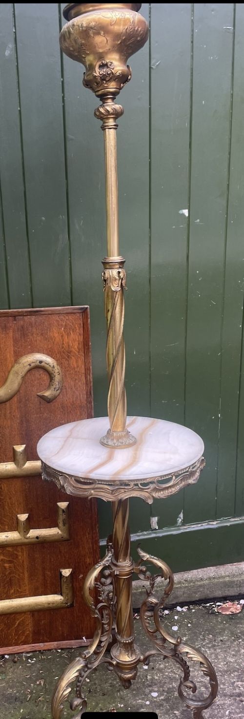 early c20th edwardian period gilded brass and egyptian onyx adjustable height standard lamp