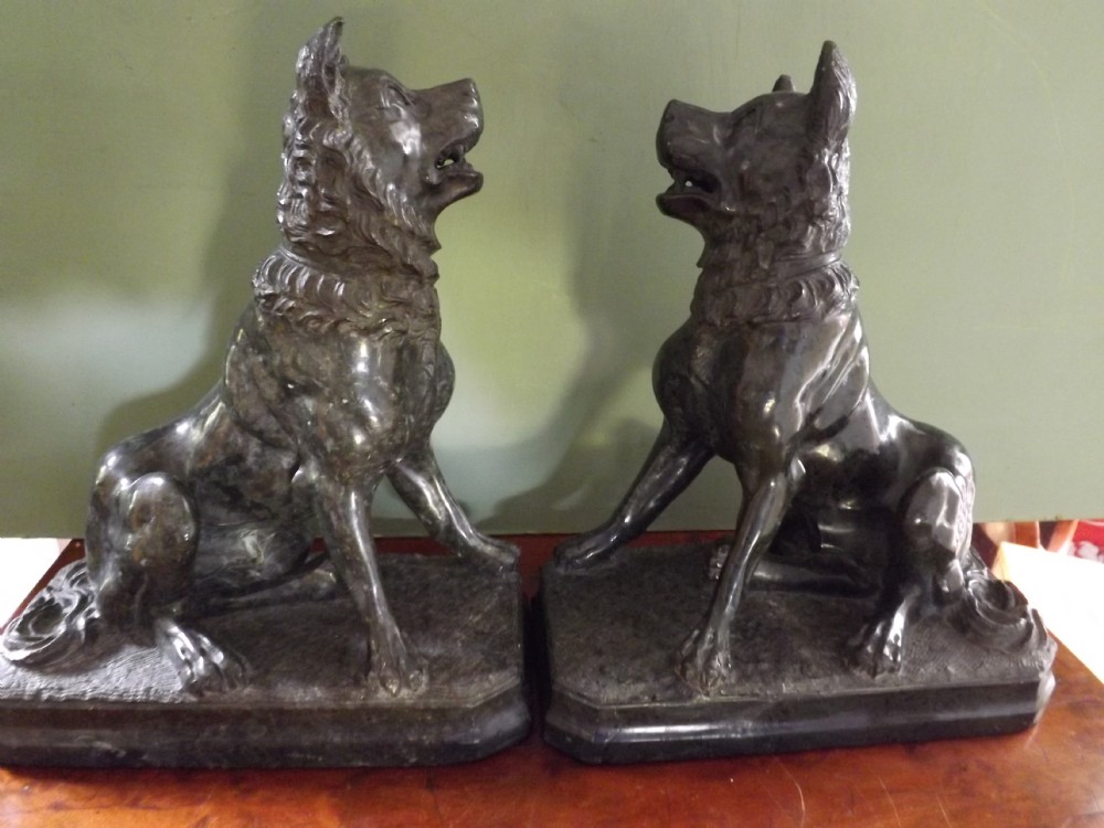 pair of c19th italian 'grand tour' souvenir carved serpentine marble models of jennings dog