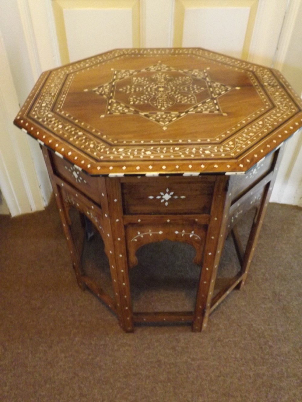 c19th indian ivoryinlaid 'shisham' indian rosewood octagonal occasional table