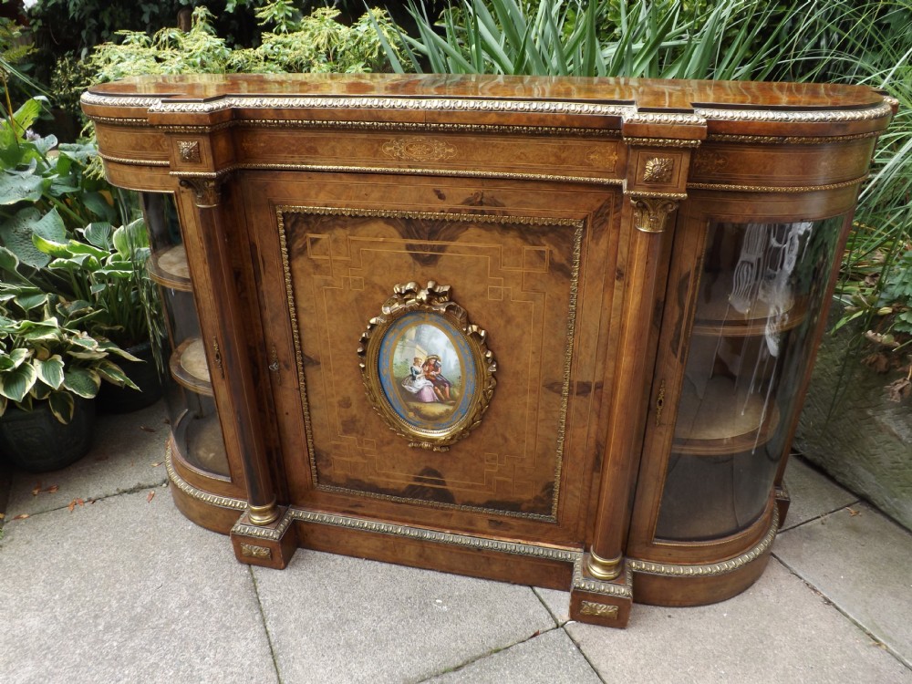 c19th victorian period inlaid banded and ormolumounted burrwalnut credenza