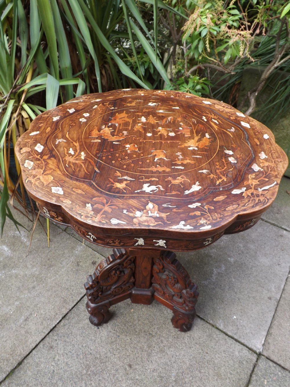 late c19th chinese ivory and boxwood inlaid padouk table