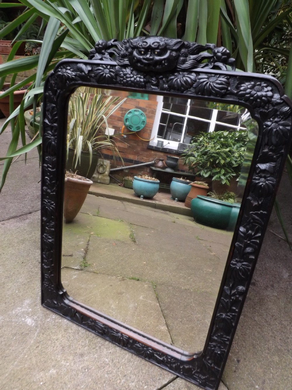 late c19th chinese carved hardwood wall mirror