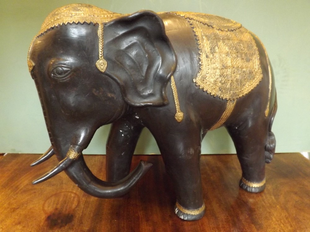 late c19th asian bronze study of a caparisoned elephant