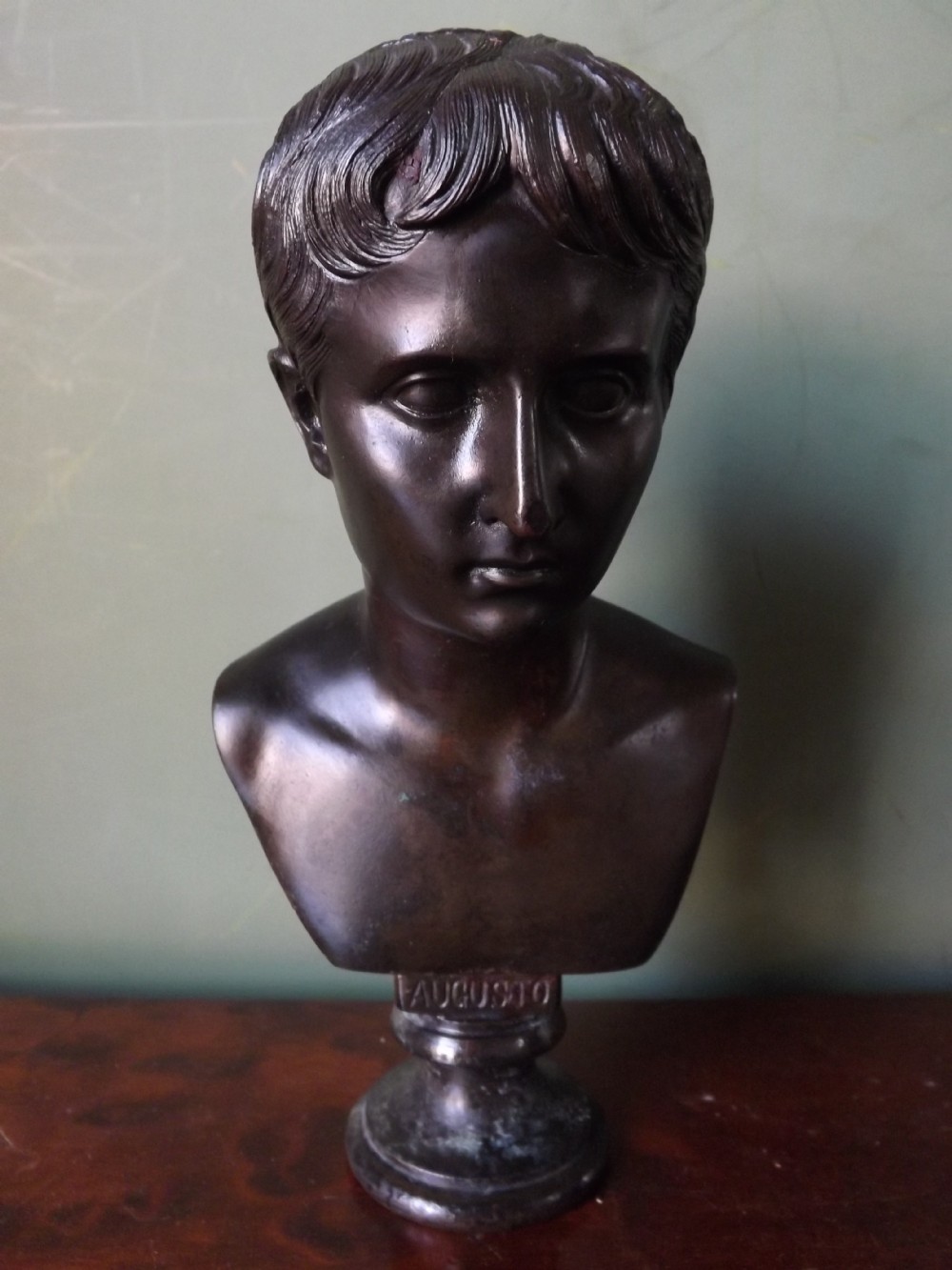 late c19th italian 'grand tour' souvenir miniature bronze bust study of augustus caesar