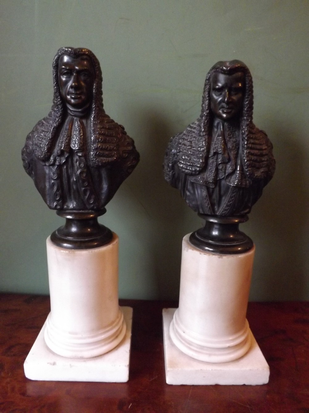 pair of c19th french bronze bust studies of judges after comte d'orsay