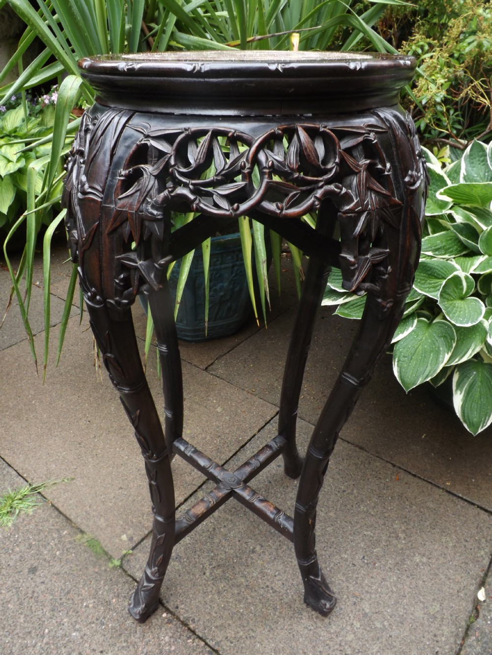 late c19th largescale chinese carved hardwoodrosewood marbletop jardinire stand