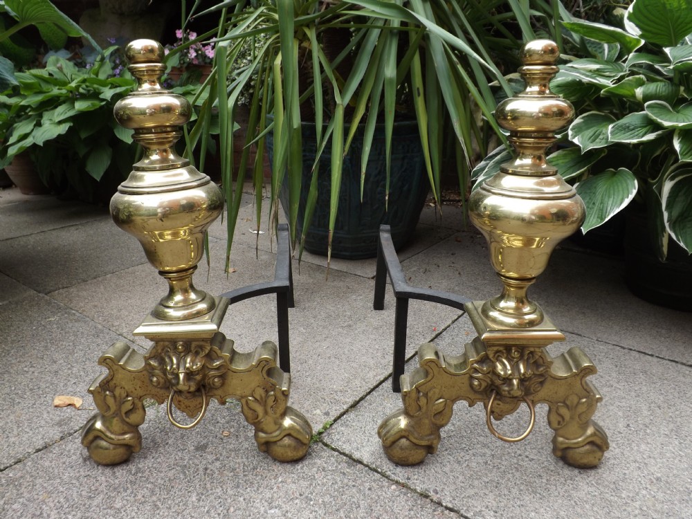 pair of c17thstyle brass fireplace andirons or 'firedogs'
