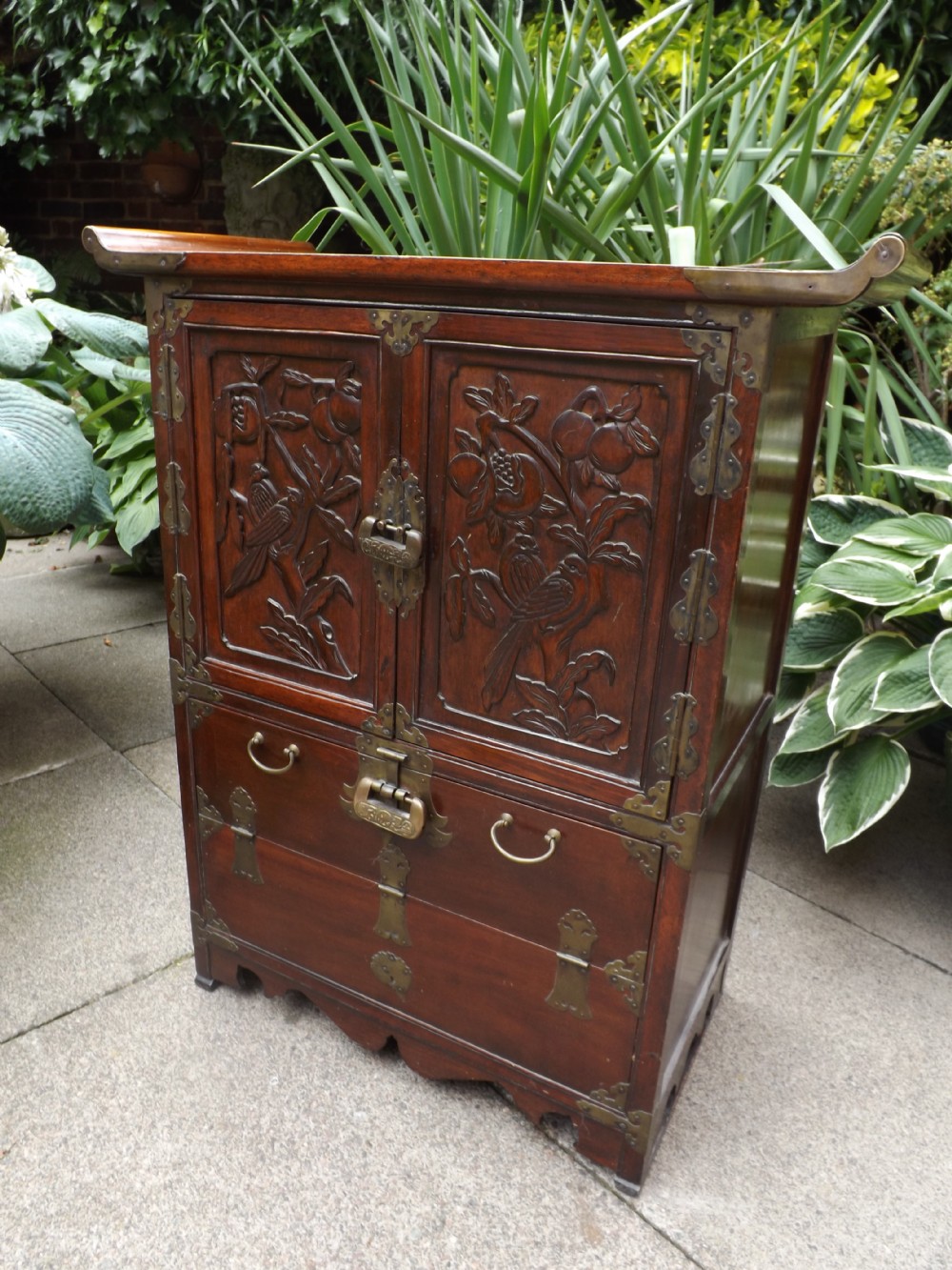 early c20th chinese brassmounted hardwood spice or medicine cabinet