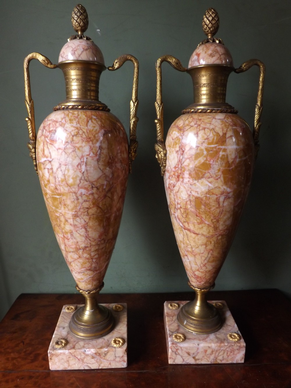 pair of late c19th french ormolumounted marble urnsvases