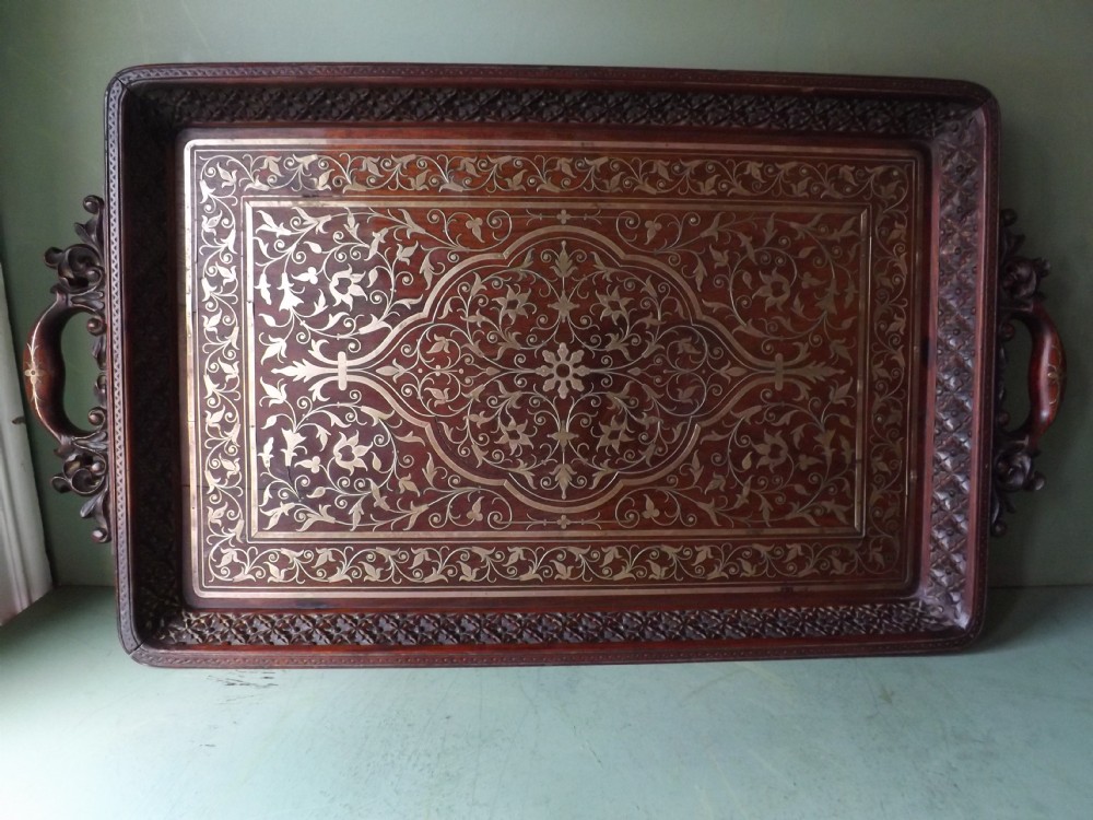 late c19th angloindian brassinlaid rosewood tray