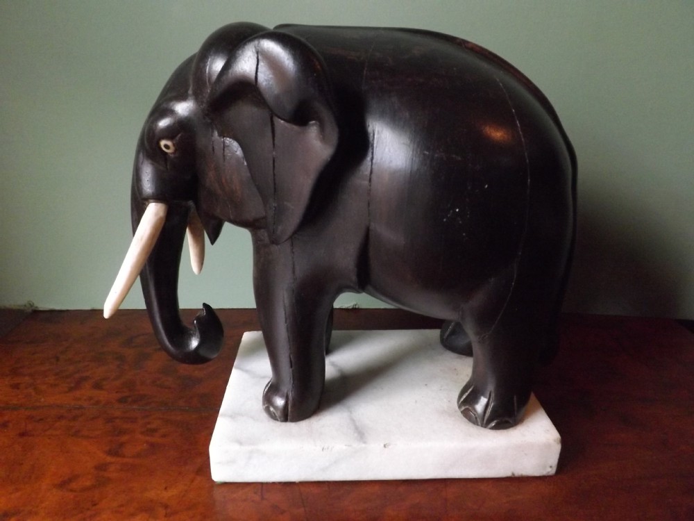 mid c19th indian carved ebony elephant