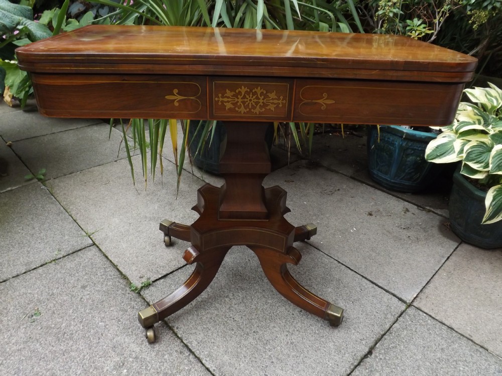 early c19th regency period brassinlaid rosewood foldover 'tea' table