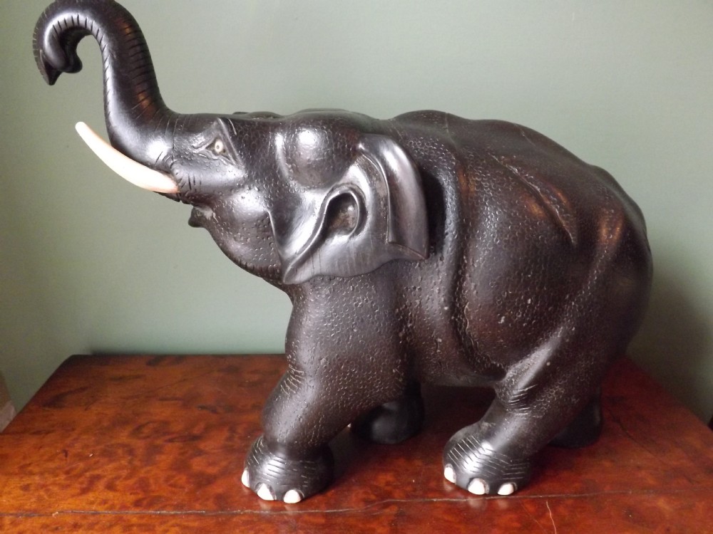 late c19th indian carved ebony elephant