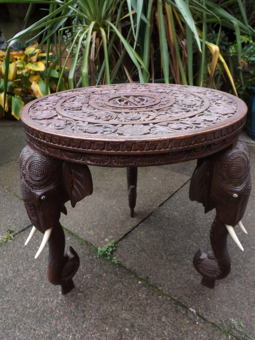 late c19th early c20th indian carved teak occasional table
