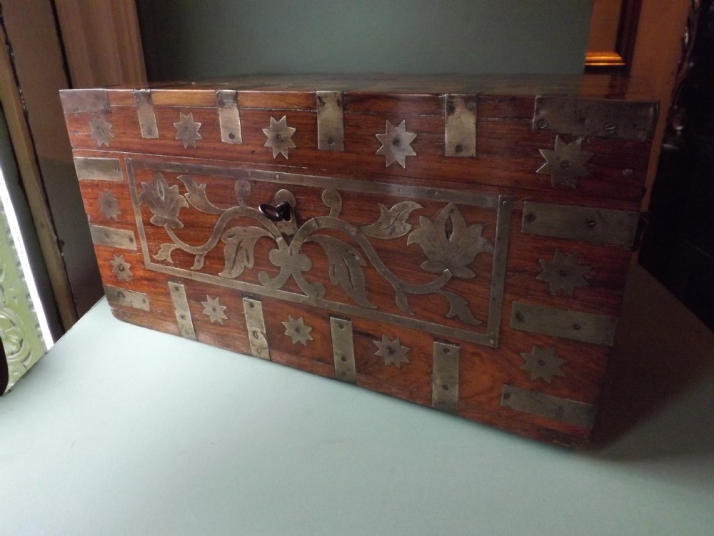 c19th angloindian brassbound teak travelling writingcorrespondence box