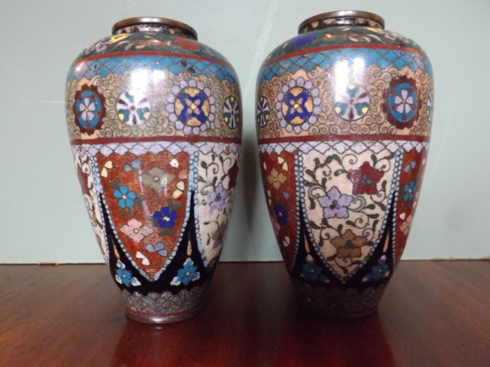 pair of late c19th japanese cloisonn enamel vases