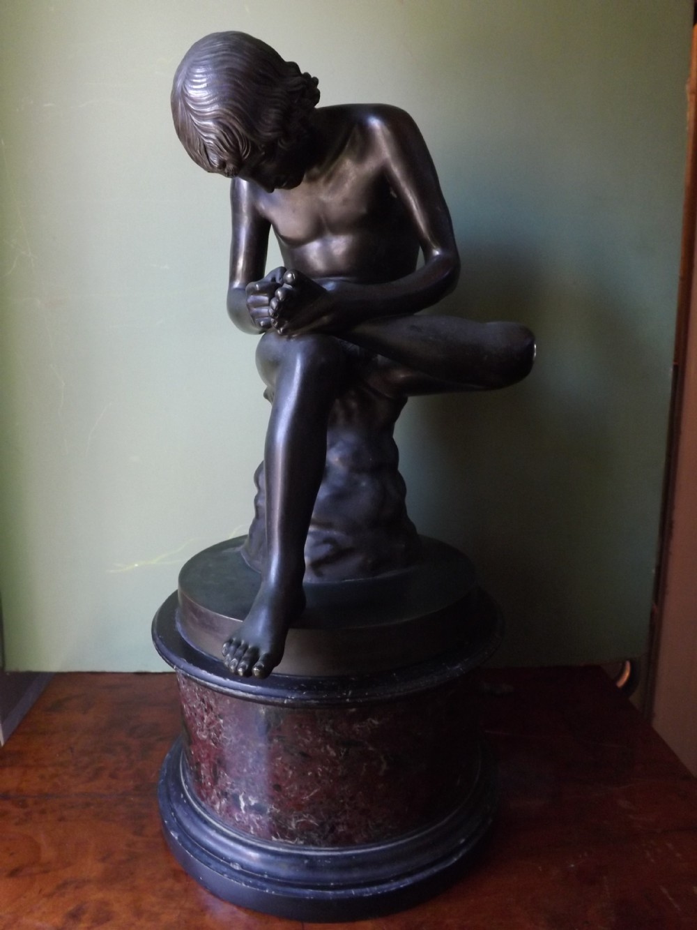 c19th italian 'grand tour' souvenir bronze study after the antique of spinario or the thornpuller
