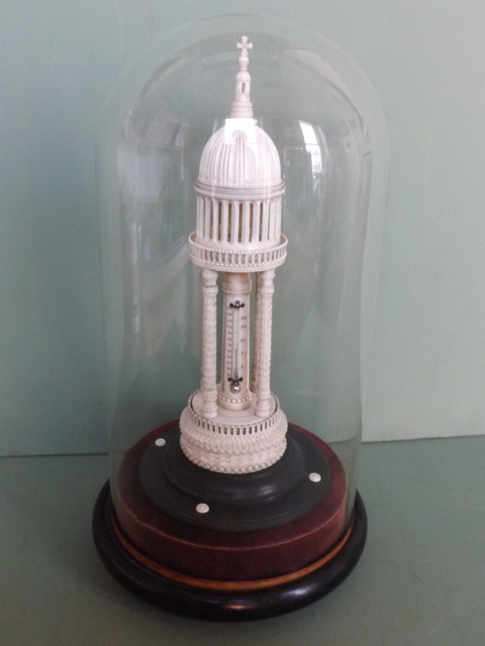 rare mid c19th angloindian carved ivory desktop thermometer 'tempietto'