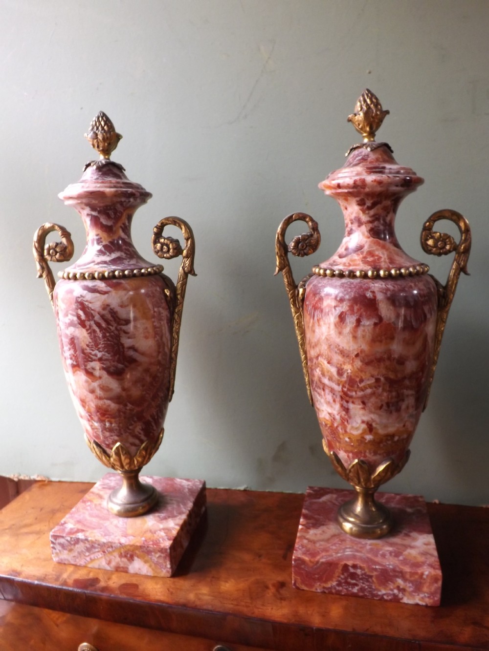 pair of late c19th french ormolumounted agatemarble vases in louis xvi style