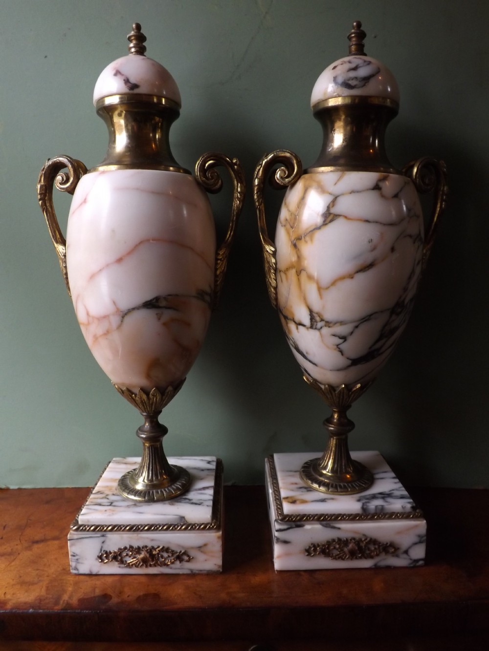 pair of late c19thearly c20th french marble vases with gilded mounts