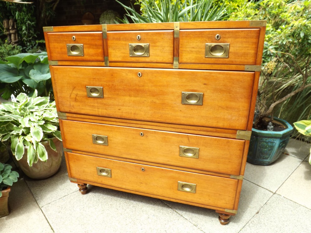 c19th brassbound mahogany military officer's campaign chest of drawers