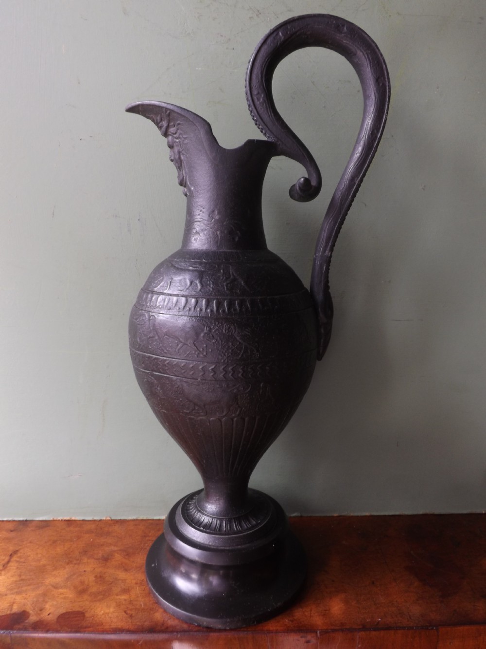 late c19th 'grand tour' italian bronze ewer decorated in the style of an ancient civilisation