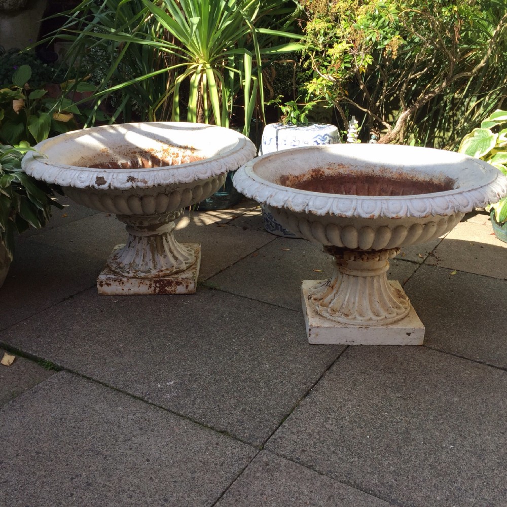 magnificent largescale pair of mid c19th castiron shallowbowl garden or terrace vases