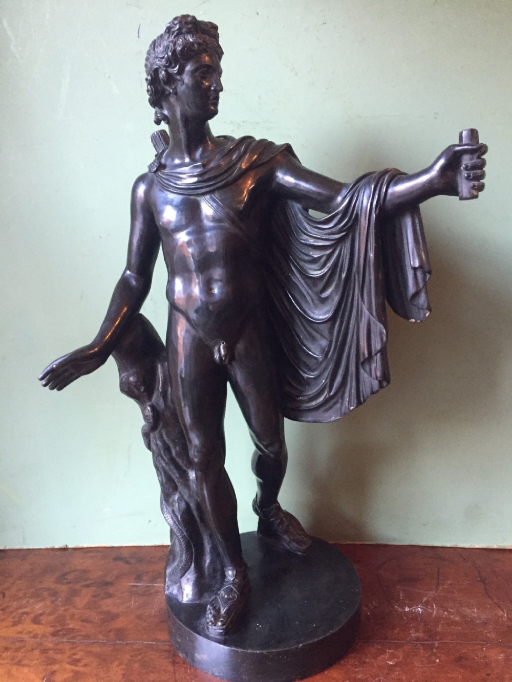 early c20th italian cast bronze 'grand tour' souvenir sculpture after the antique apollo belvedere