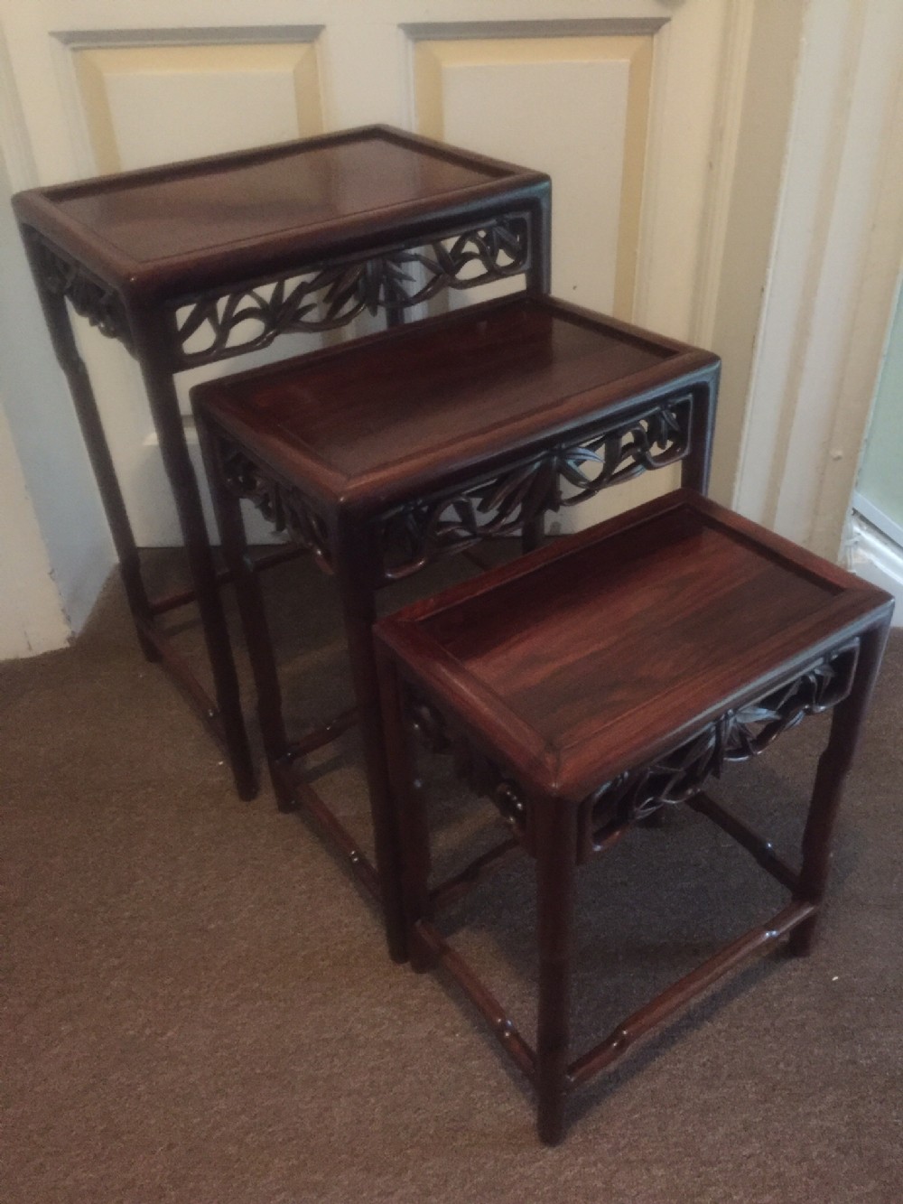 set of 3 late c19th chinese qing dynasty graduated or 'nesting' hardwood tables