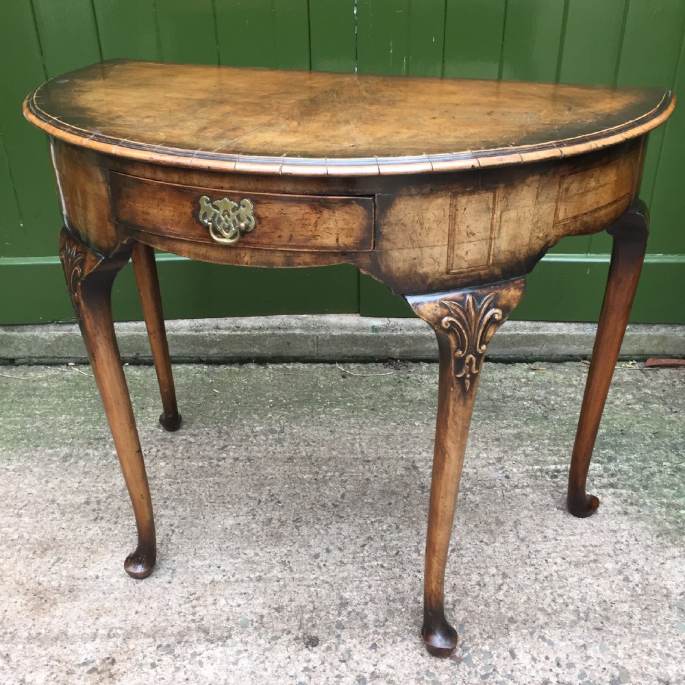 early c20th walnut demilune side table in the early georgian period style