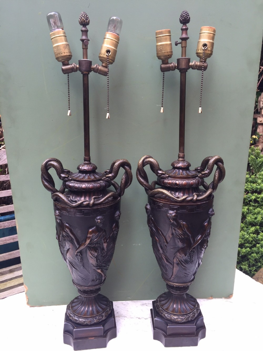 impressive pair of late c19th french bronze vasebodied lamps of classical design