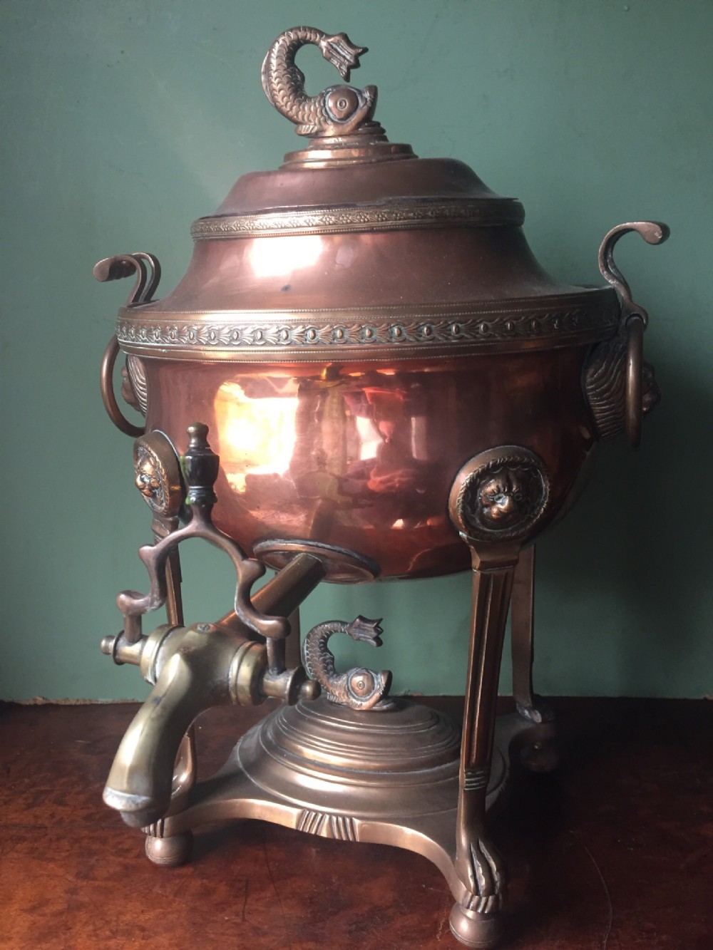 early c19th regency period copper and brass hotwater urn or 'samovar'