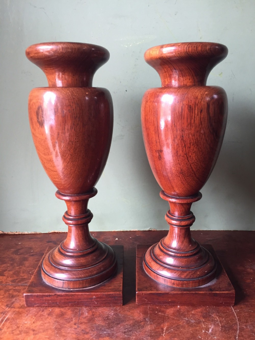 pair or early c19th george iv period turned ornamental rosewood vases
