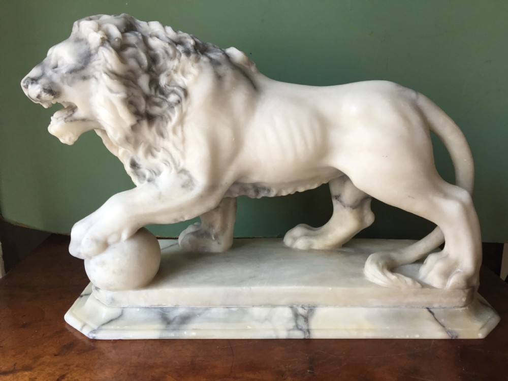 late c19th italian carved alabaster 'grand tour' souvenir sculpture after the antique the medici lion
