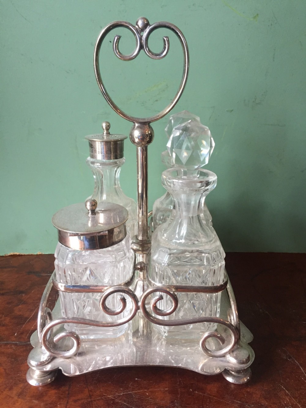 late c19th silverplated and cutglass 4bottle table cruet