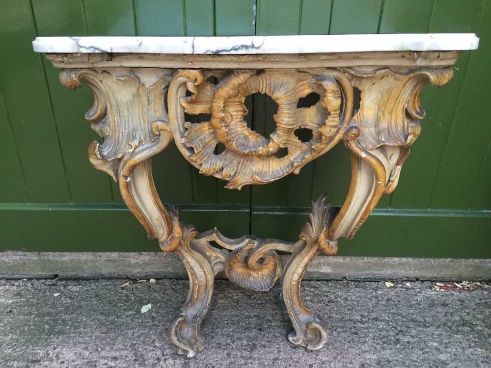 late c18th italian marbletopped carved giltwood and decorated rococostyle console table