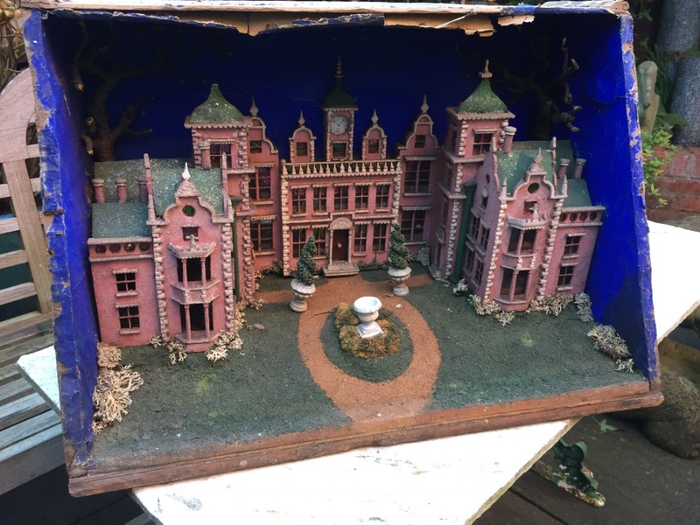 fascinating c19th victorian folkart 'scratchbuilt' whimsical diorama of the jacobean mansion aston hall birmingham