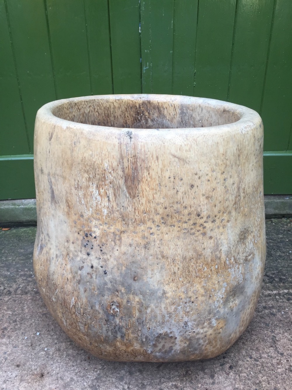 large early c20th palmwood 'dugout' mortar or planter