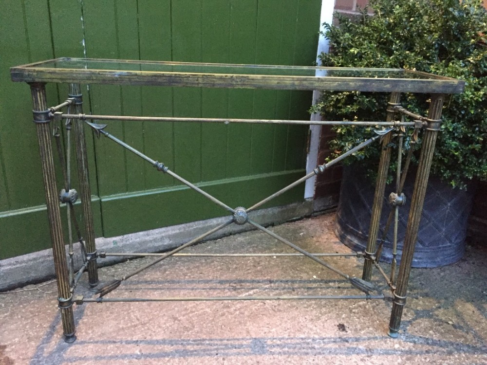 early c20th brassframed glasstopped console table of empire design