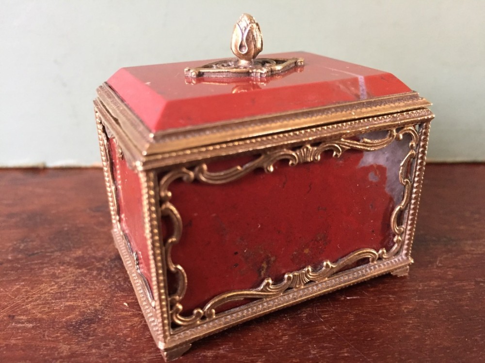 fine quality late c19th french giltbrass framed miniature agate casket