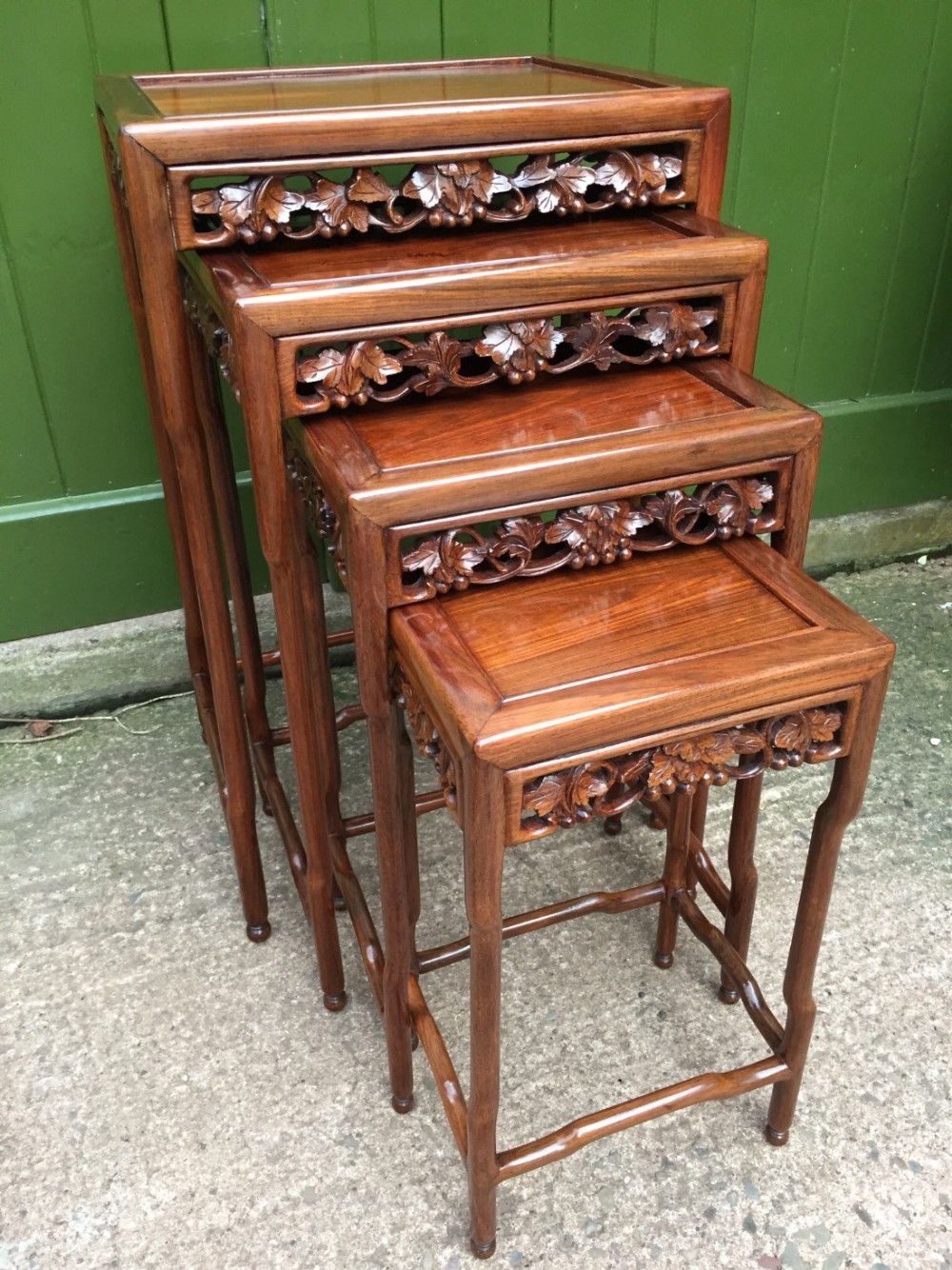 late c19th chinese qing dynasty quartetto of carved hardwood nesting tables