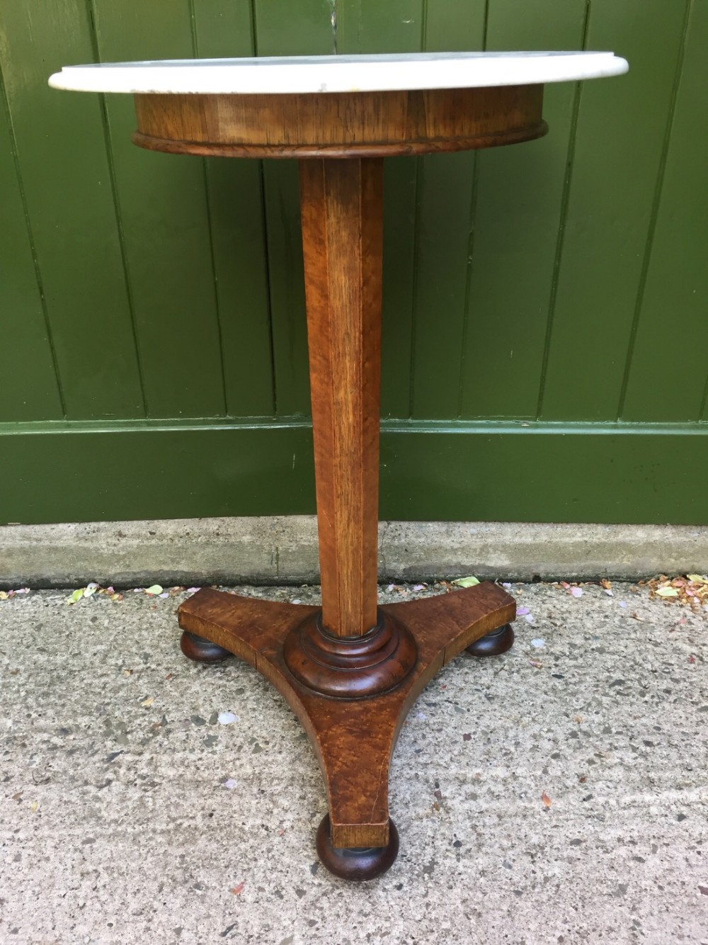 mid c19th early victorian period marbletopped oak and burrmaple veneered occasional or lamp table
